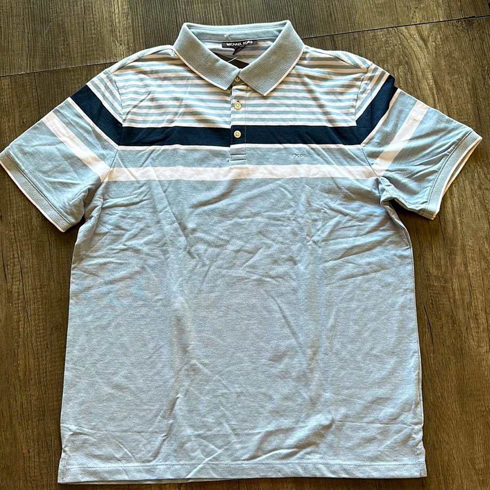 MICHAEL KORS| Men’s striped Chambray polo shirt L